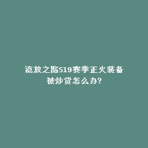 流放之路S19赛季正火装备被炒货怎么办?